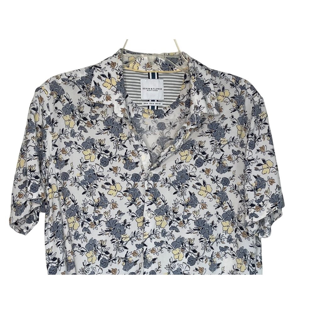 Denim & Flower Ricky Singh Floral Short Sleeve Button-Up Shirt White/Blue/Yellow - Picture 3 of 7
